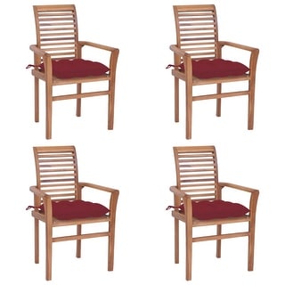 vidaXL Dining Chairs 4 pcs with Wine Red Cushions Solid Teak Wood - 24.4" x 22.2" x 37"