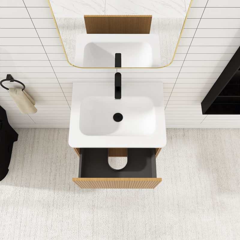 Floating Bathroom Vanity with Glossy White Integrated Ceramic Sink