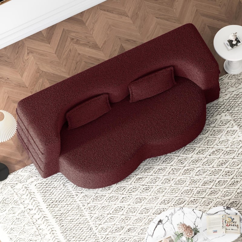 Modern Floor Sofa Bed, Teddy Fabric, 2 Pillows, 15" Fold Mattress