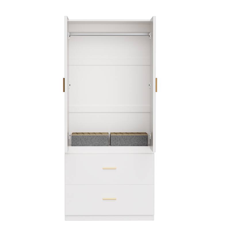 Meyreso White Minimalist Modular Wardrobe Closet with Drawers, Convertible Stacking Armoire - N/A