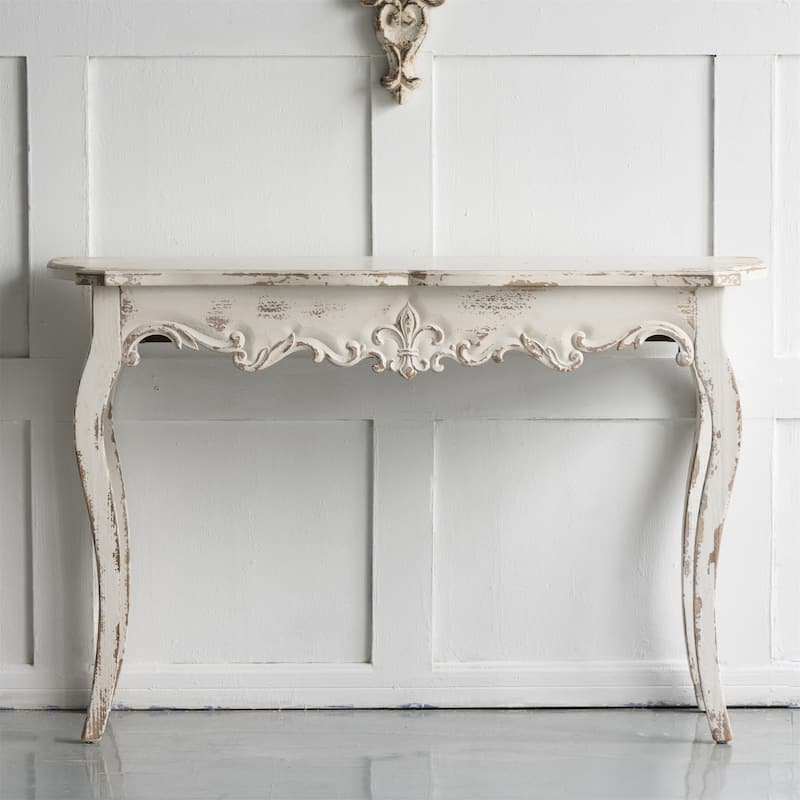 Slimline Washed White Console Table for Living Room - Off-White