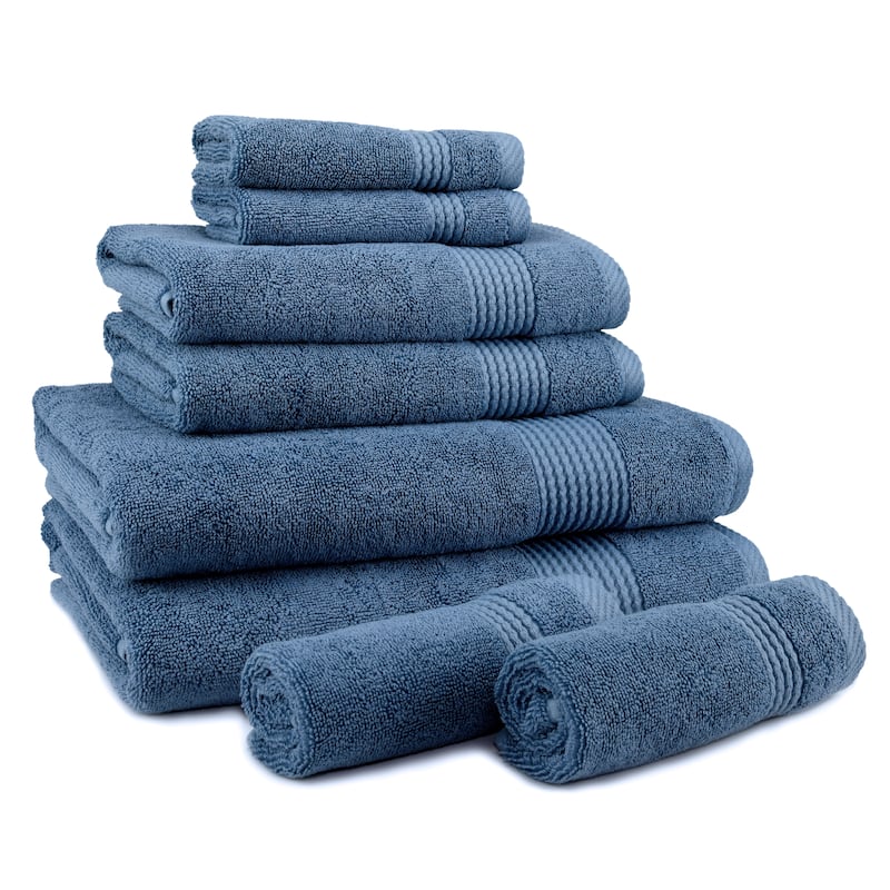 East'N Blue Lara Turkish Cotton Bath Towel Set (Set of 8) - (2 Bath Towel, 2 Hand Towel, 4 Washcloth) - Navy Blue
