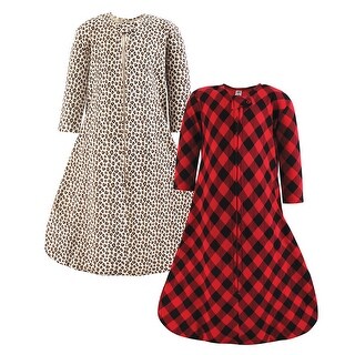 Hudson Baby Infant Girl Thermal Long Sleeve Sleeping Bag 2pk, Buffalo Plaid Leopard