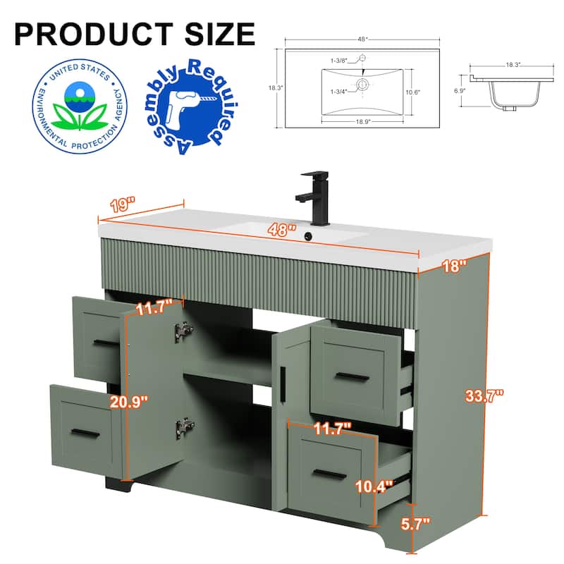 Modern 24/30/36/48" Wave-Line Bathroom Vanity Set with Sink & Faucet