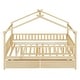 preview thumbnail 15 of 34, Kids Funny Canopy Bed Wooden Frame House Bed Full Size Platform Bed Daybed with Roof, Safety Guardrail and Drawers