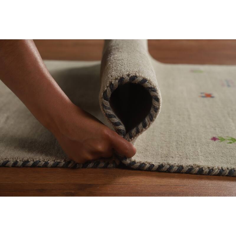 Hand Knotted Oriental 100% Wool Carpet Tribal Animal Pictorial Green Gabbeh Area Rug - 4' 10'' X 3' 0''