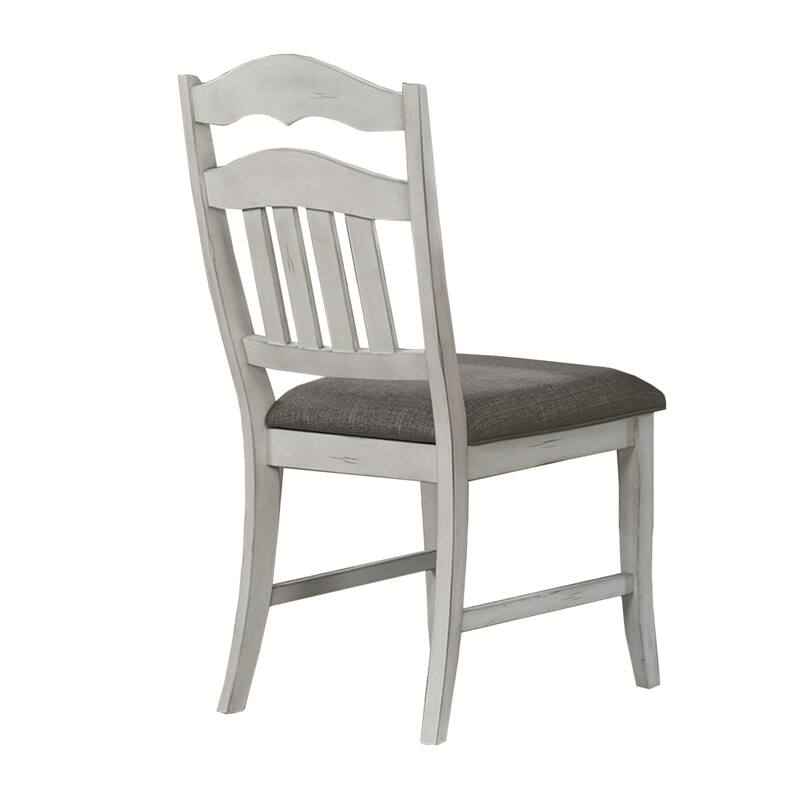 Set of 2 Upholstered Dining Chairs with Slatted Back in Antique White