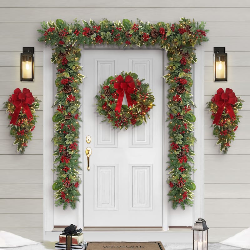 Puleo International 28" Battery-Operated Pre-Lit Decorated Artificial Swag
