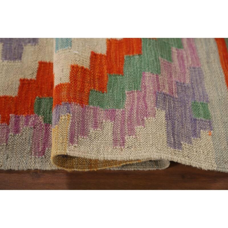 Oriental Reversible Kilim Accent Rug Hand-Woven Wool Carpet - 3'3"x 4'10"
