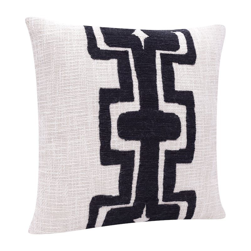HomeRoots 24" X 24" Black And Ivory 100% Cotton Geometric Zippered Pillow