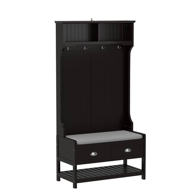3-in-1 Hallway Hall Tree with 2 Storage Drawer and 4 Coat Rack