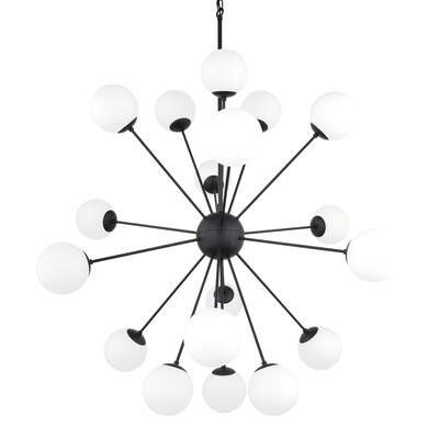 Barbara Matte Black Metal w/ Frosted Glass Globes 18-Light Chandelier - 48.8L x 48.8W x 48.8H