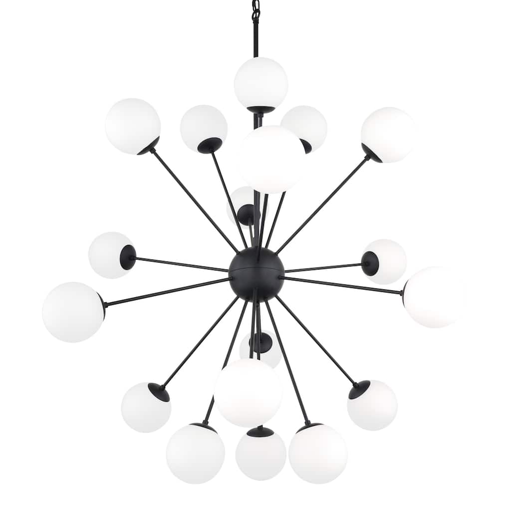 Barbara Matte Black Metal w/ Frosted Glass Globes 18-Light Chandelier - 48.8L x 48.8W x 48.8H