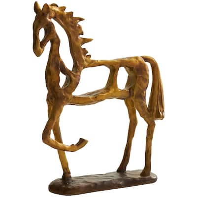 Polystone Horse Slim Frame Textured Sculpture with Cutouts - Gold - Roche River Decor - 3"W x 11"L x 13"H