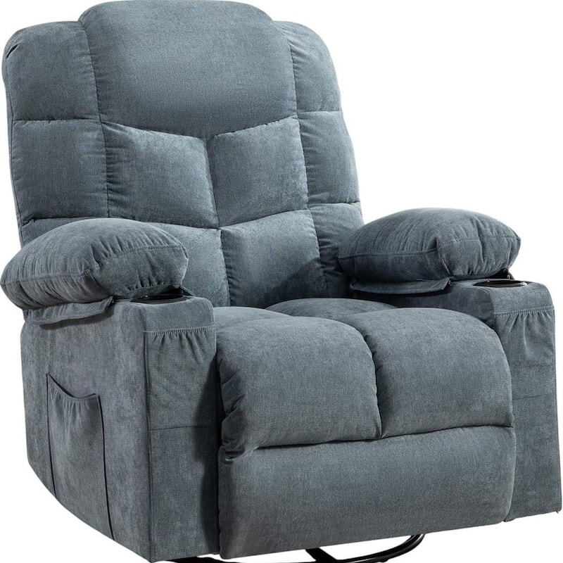 HomeRoots 37" Blue Faux Leather Heated Massage Lift Assist Recliner With USB