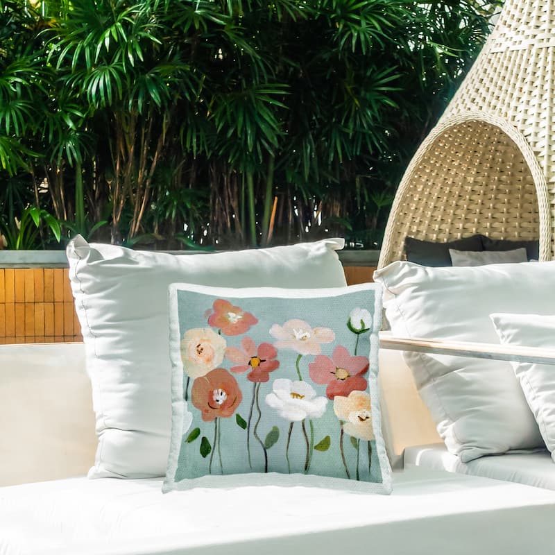 Stupell Boho Blooms on Blue Printed Outdoor Throw Pillow Design by Charity Henderson