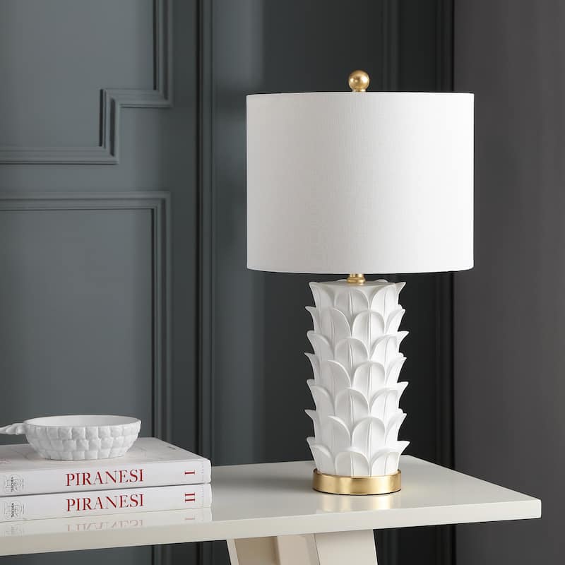 SAFAVIEH Lighting Deepika 25-inch White/ Gold LED Table Lamp (Set of 2) - 13"x13"x25" - 13Wx13Dx25H