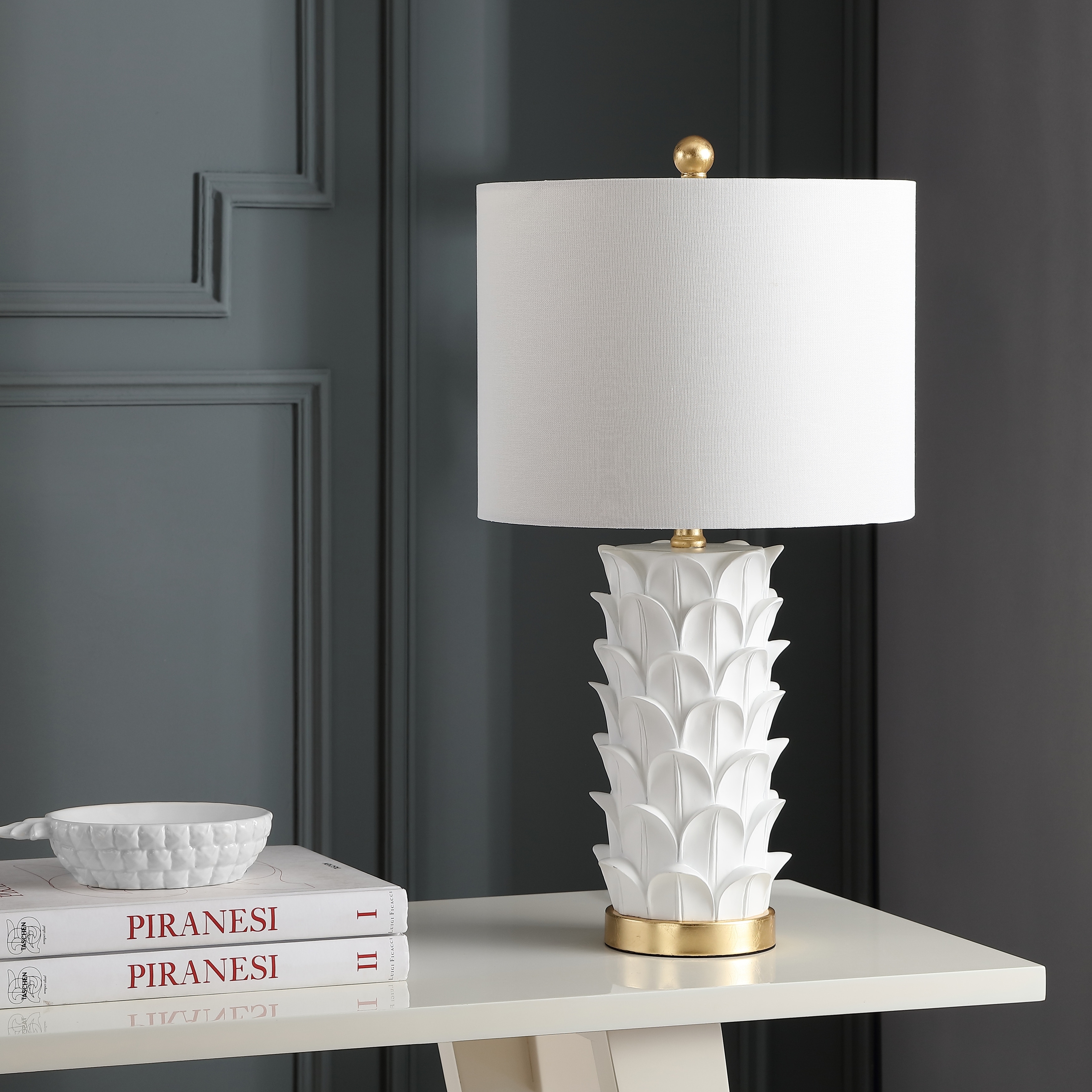 SAFAVIEH Lighting Deepika 25-inch White/ Gold LED Table Lamp (Set of 2) - 13"x13"x25" - 13Wx13Dx25H