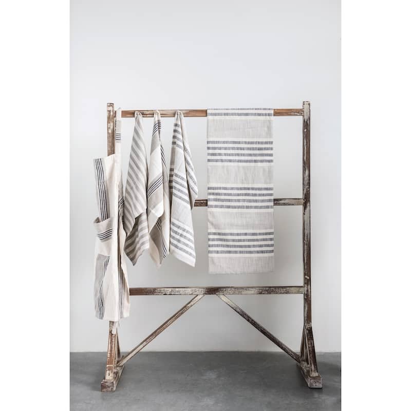 Tan & Grey Striped Cotton Tea Towels (Set of 3 Pieces)
