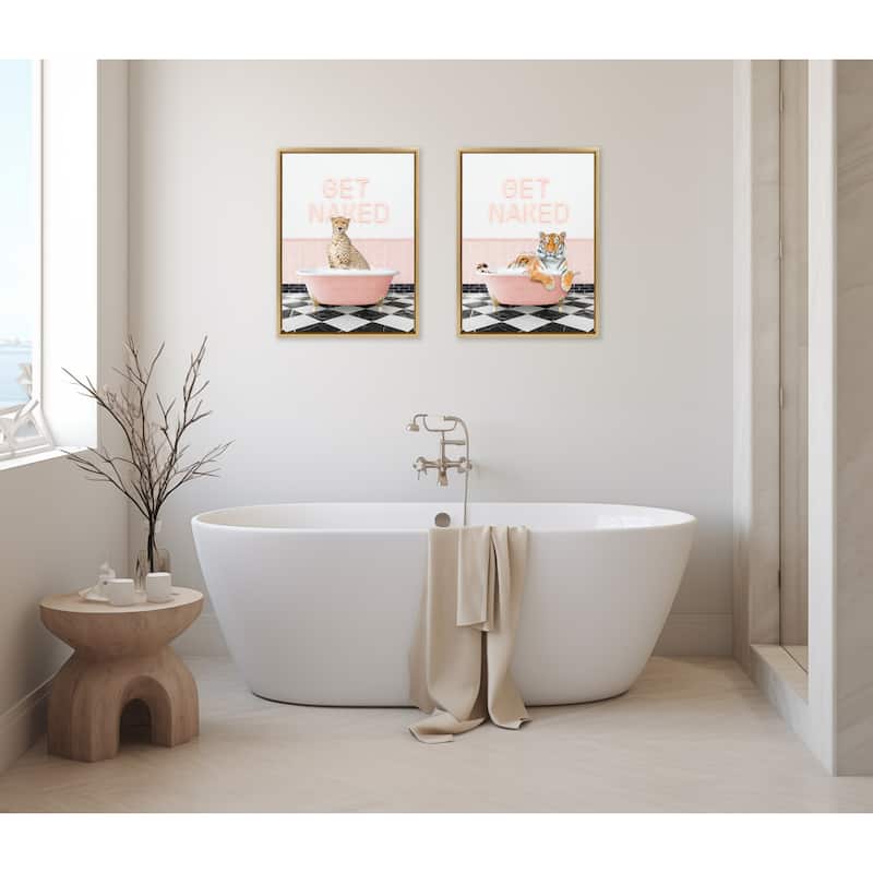 Kate and Laurel Sylvie Tiger Get Naked Bath Canvas by Amy Peterson
