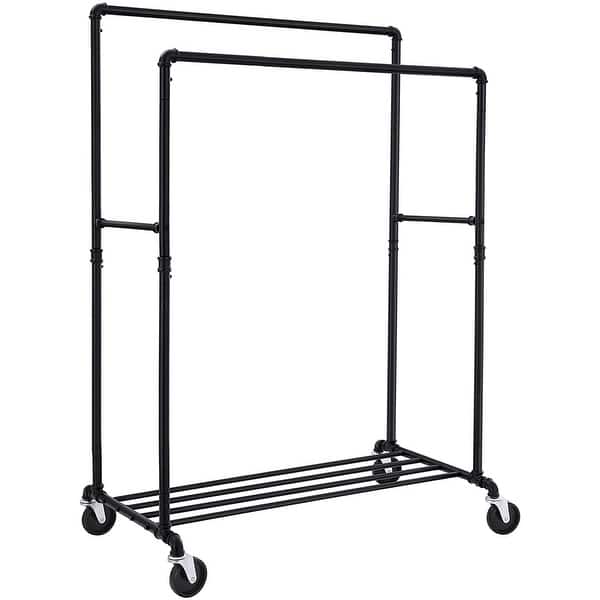 64 Industrial Pipe Clothes Rack Double Rail On Wheels With Commercial Grade Clothing Hanging Rack Overstock 32451832