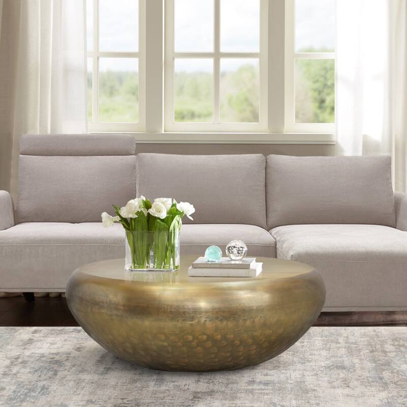 Pasargad Home Helios Drum Shape Coffee Table - W39" x D34.5" x H14.5"
