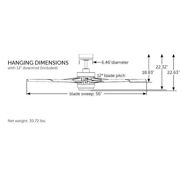dimension image slide 1 of 2, Fanimation Odyn Custom Indoor/Outdoor Smart Ceiling Fan DC Motor with LED CCT Select Light Kit and Remote - Matte Greige