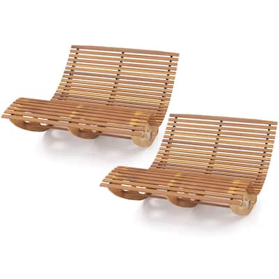 Gymax 2PCS Outdoor Double Chaise Lounge for 2 w/ High Back Slatted