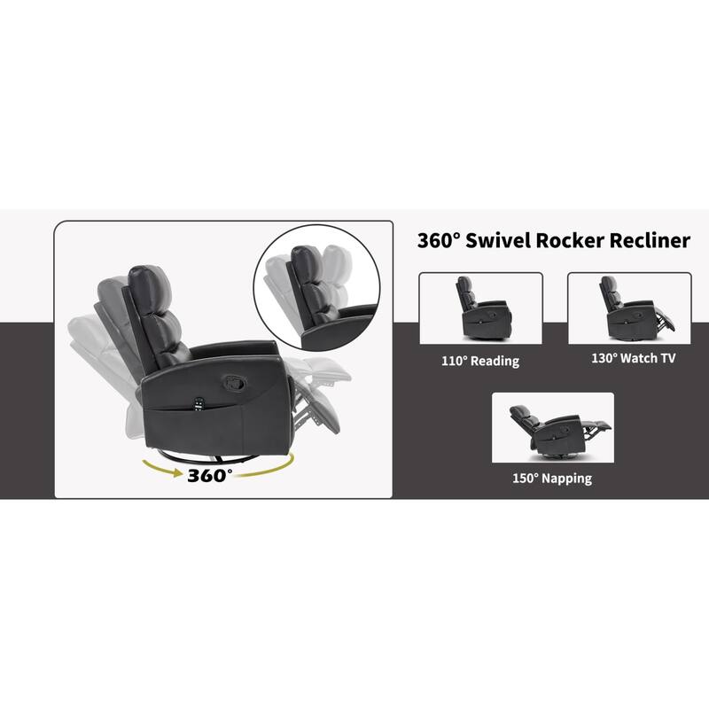 Roomfitters Manual Swivel Rocker Recliner Chair with Heat and Massage Fabric Glider Lounge Sofa for Living Room