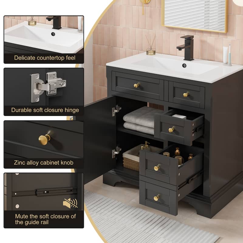 Retro Bathroom Vanity W/ Drop in Sink Combo Cabinet Set