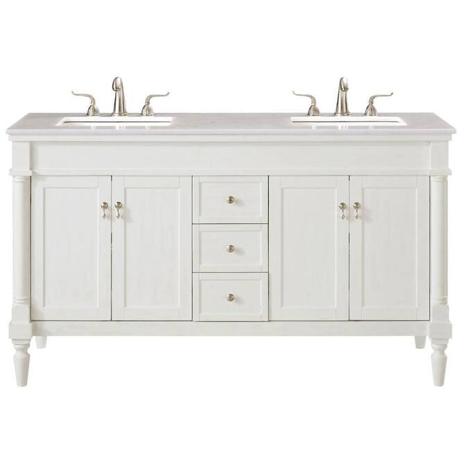 Elegant Lighting VF13060D Lexington 60" Free Standing Double Basin - Antique White - Painted