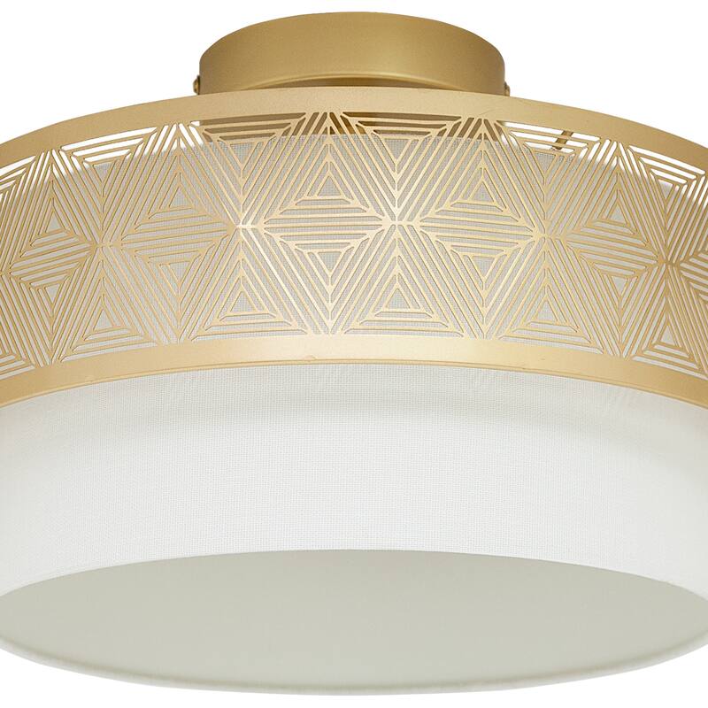 Celia River of Goods Gold Metal and White Fabric Drum 13.125-Inch Ceiling Light - 13.125" x 13.125" x 8.75"
