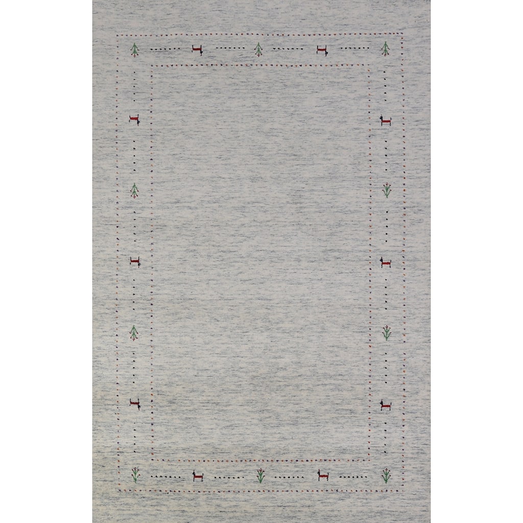 Hand Knotted Oriental 100% Wool Carpet Tribal Animal Pictorial Beige & Ivories Gabbeh Area Rug - 7' 10'' X 5' 2''