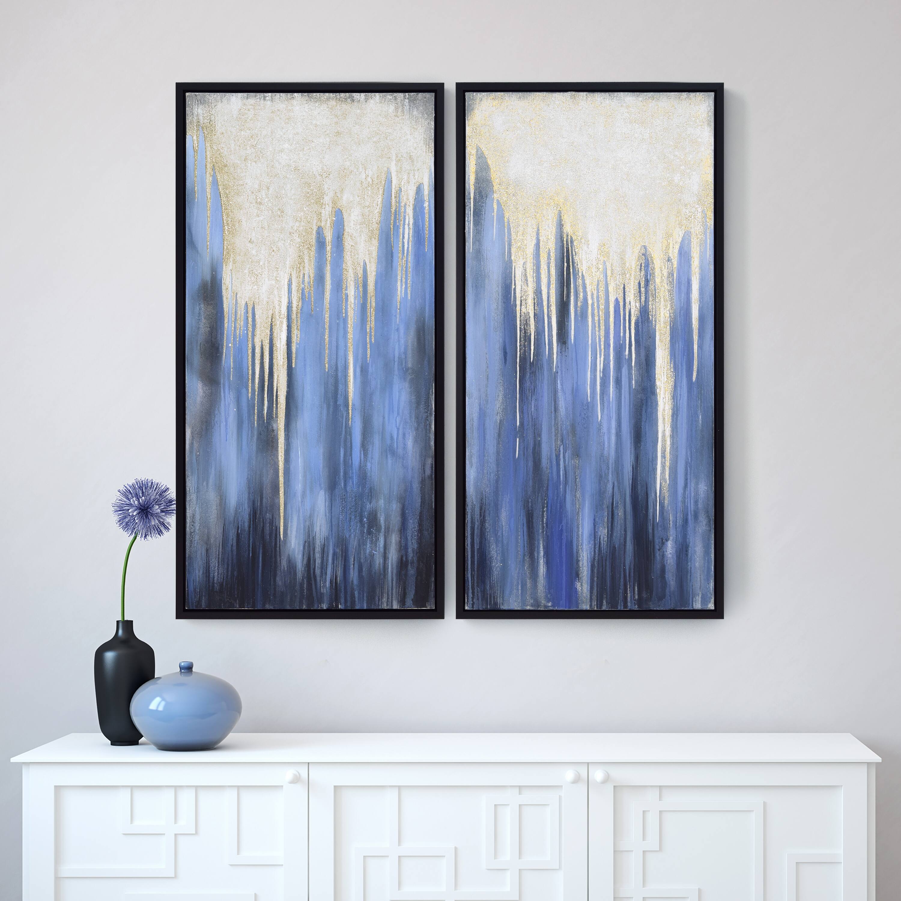 Snowy Drip 1&2 Textured Metallic Hand Painted Wall Art by Martin