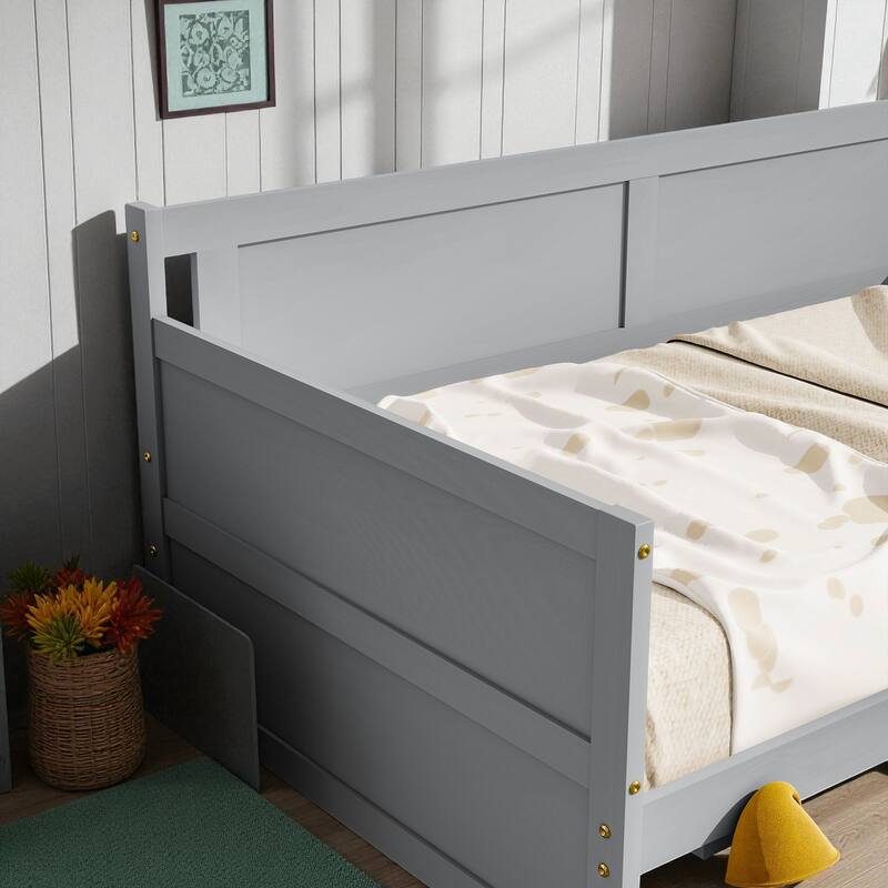Twin Size Solid Pine Wood Daybed with Two Storage Drawers, Modern Sofa Bed Frame with Pull-Out Storage