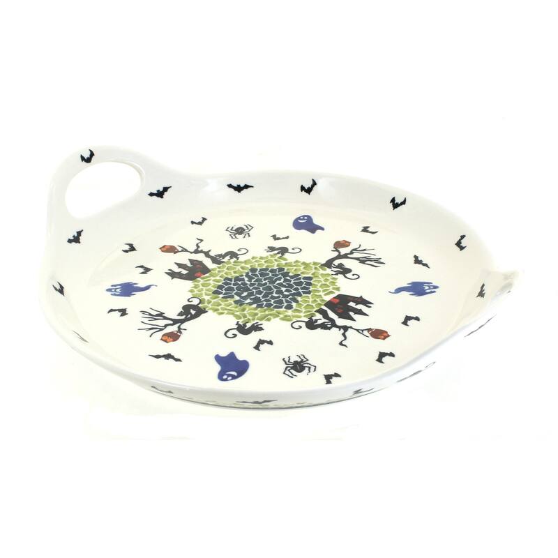 Blue Rose Polish Pottery 1333 Zaklady Round Serving Tray with Handles - Monster Mash