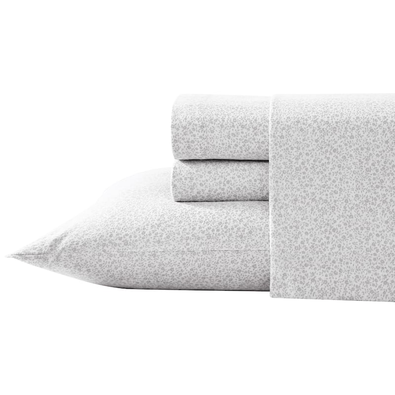 Laura Ashley Printed Cotton Flannel Sheet Set - Chelsie Vine Grey - Twin