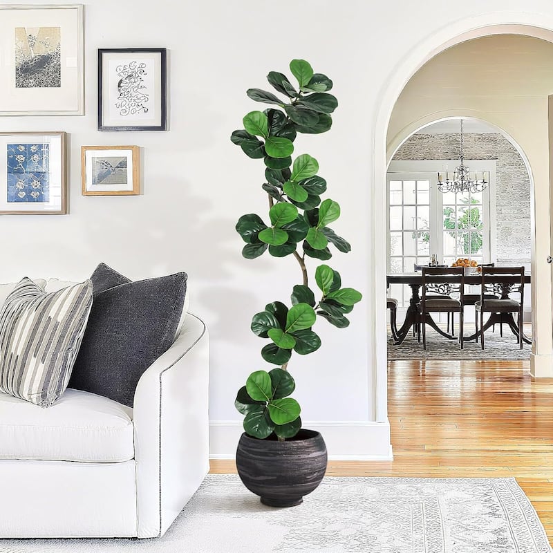 Fiddle Leaf Fig Artificial Tree, Fake Floor Plant for Home Decor - 7 FT