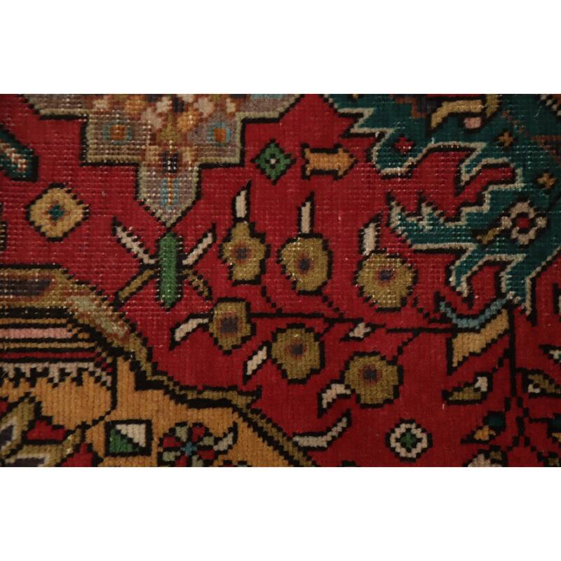 Hand Knotted Oriental 100% Wool Carpet Traditional Floral Red Tabriz Runner Rug - 10' 6'' X 2' 0''
