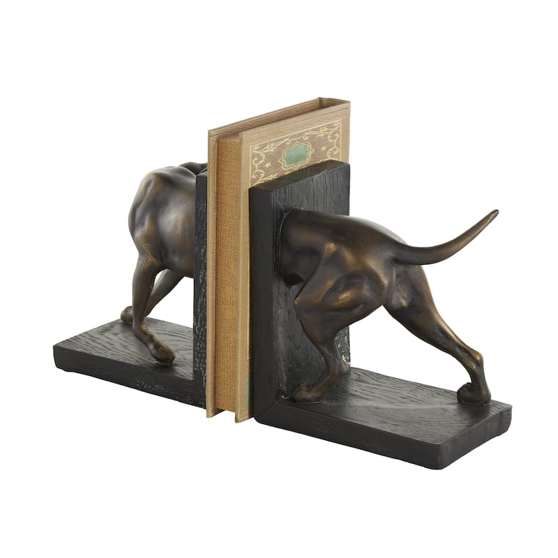 Black Polystone Greyhound Dog Bookends with Gold Accents and Black Stands (Set of 2)