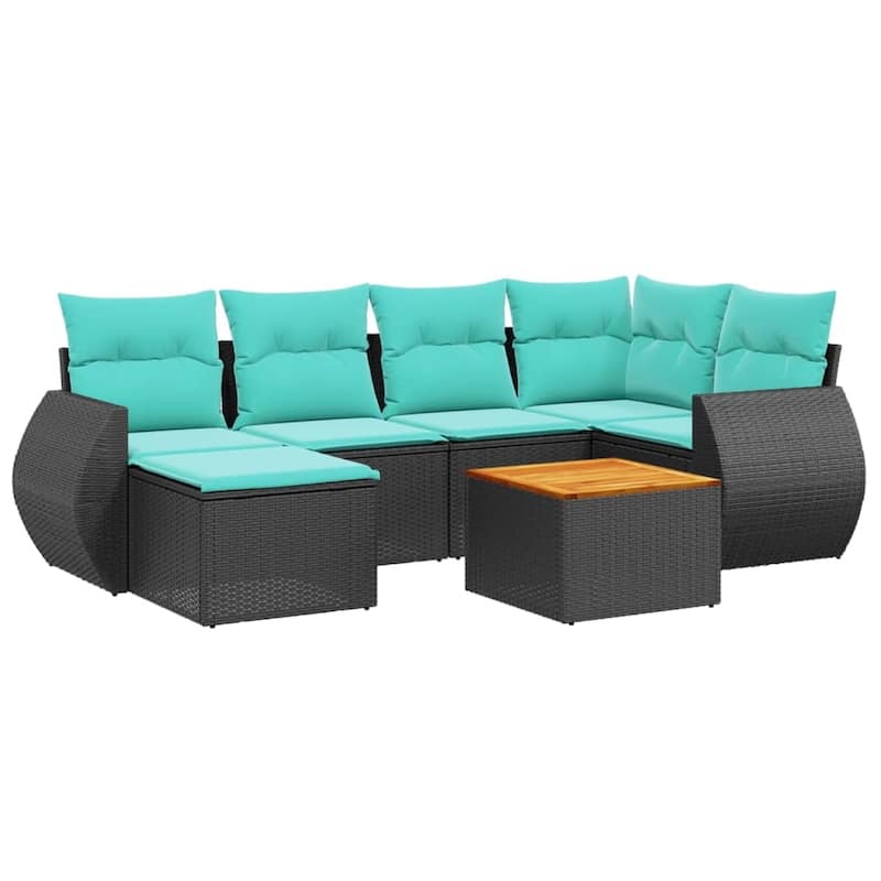 vidaXL 7 Piece Patio Sofa Set with Cushions Black Poly Rattan - 24.4 x 24.4 x 27.2