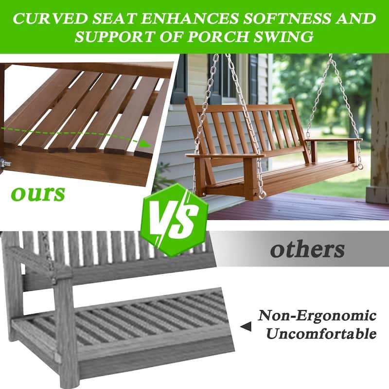 VEIKOUS 4 ft. Outdoor Wood Hanging Patio Porch Swing with Chains for 2 Person