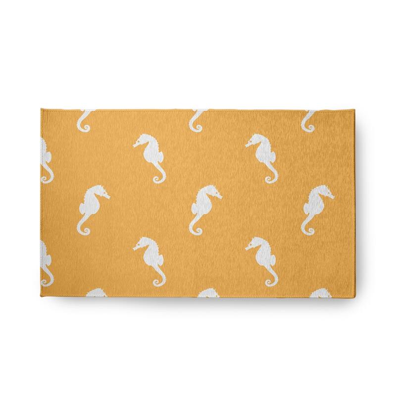 Sea Horses Beach Style Chenille Area Rug - Egg Yolk Yellow - 18" x 30"