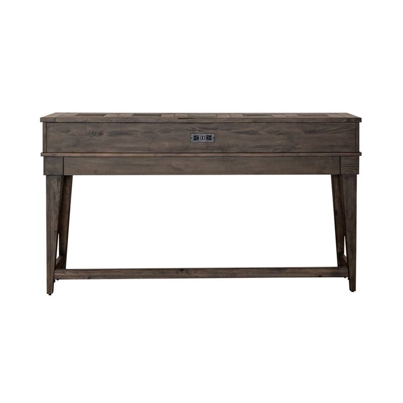 Arrowcreek Weathered Stone Console Bar Table- Charging Station, Reclaimed Wood & Stone