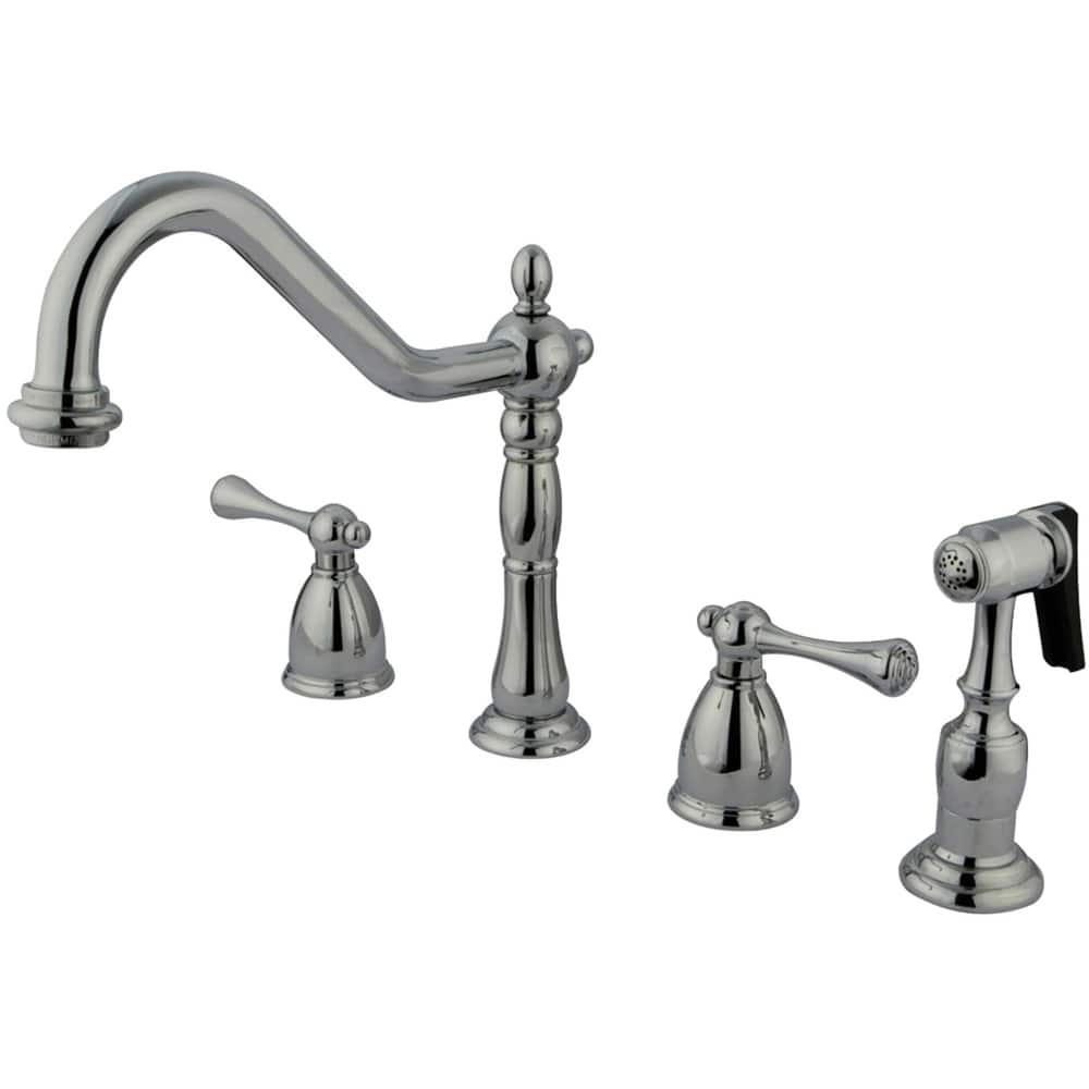 English Country Deck Mount Widespread Kitchen Faucet with Brass Sprayer