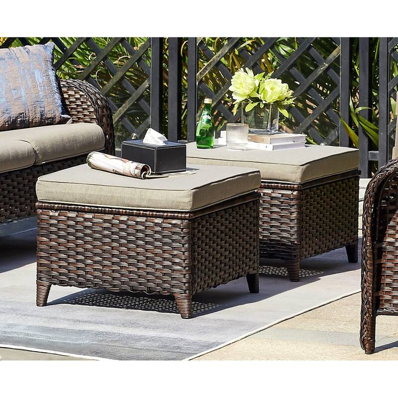Pocassy Outdoor cushioned Wicker Footstool Ottomans