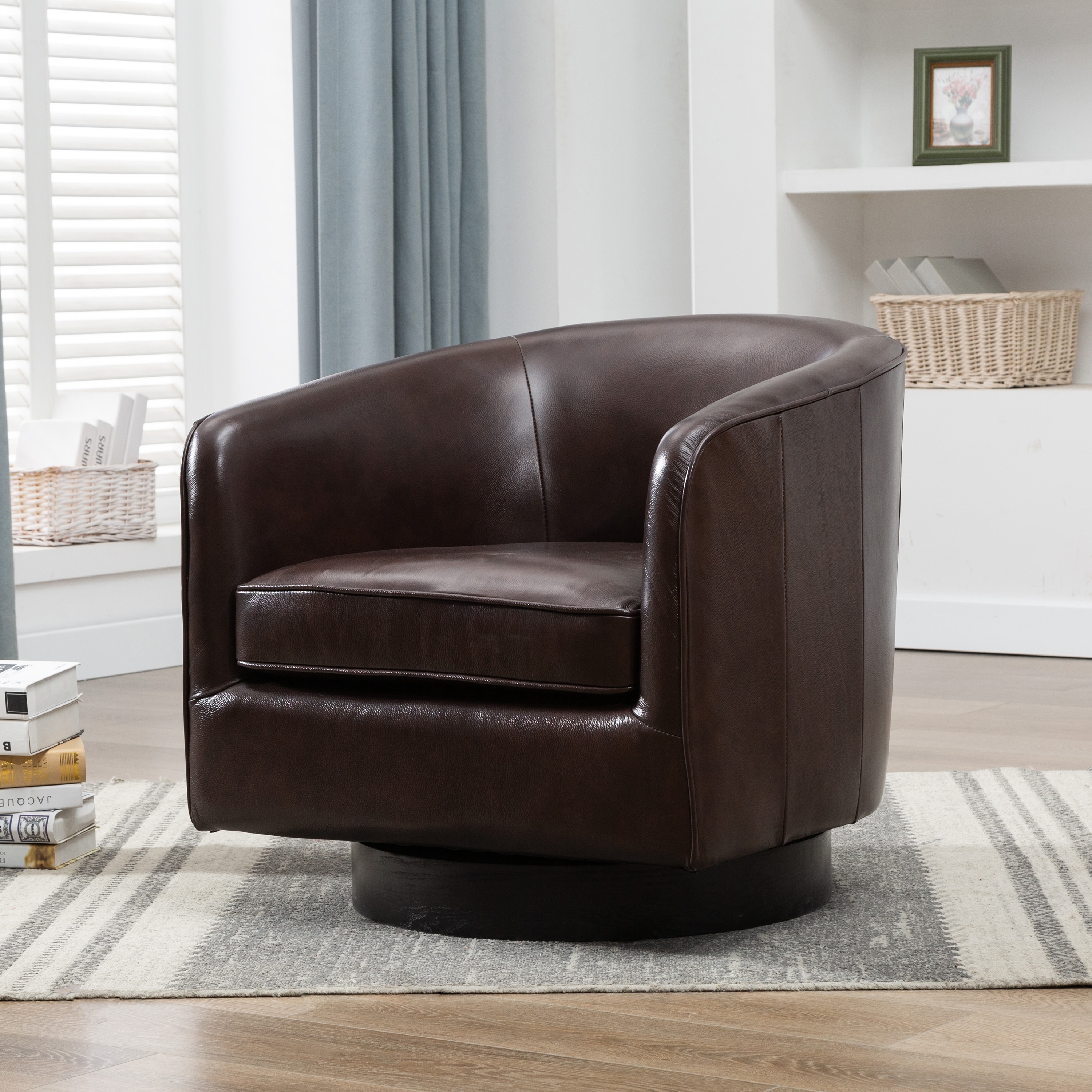 Ridgeline Brown Top Grain Leather Swivel Chair By Greyson Living