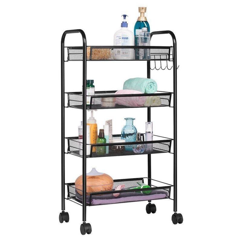 3/4/5 Tier Storage Trolley Rolling Island Kitchen Cart with Hooks