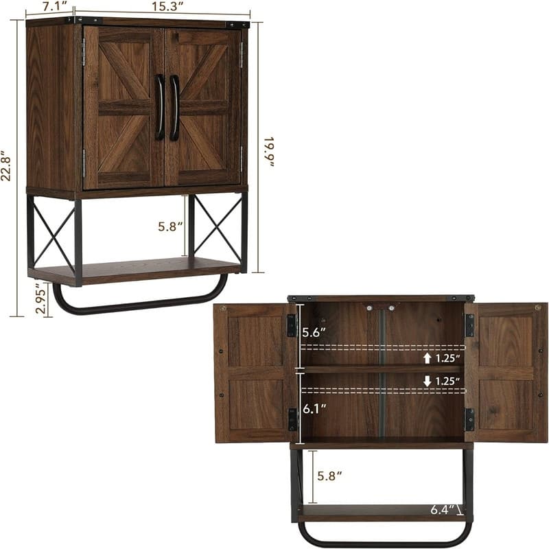 Wood Wall Mounted Storage Cabinet - 7.1"D x 15.3"W x 22.8"H