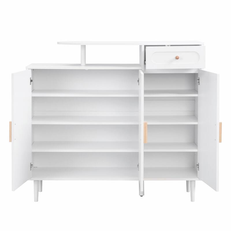 Elegant Cream Shoe Cabinet with Arched Doors, Drawer, Adjustable Shelves